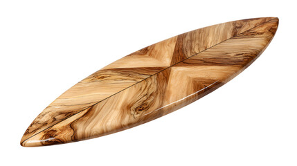 Decorative wooden surfboard with geometric pattern isolated on transparent background