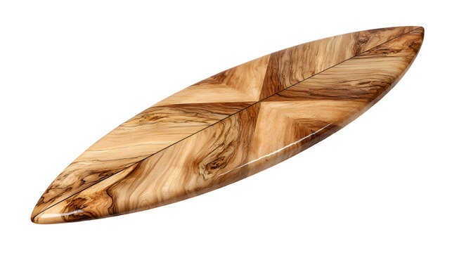 Decorative wooden surfboard with geometric pattern isolated on transparent background - Powered by Adobe