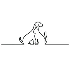 Linear illustration of a dog and cat silhouette on a white background