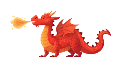  Majestic red dragon with detailed scales, fiery eyes, and powerful wings, mythical creature illustration isolated on white background
