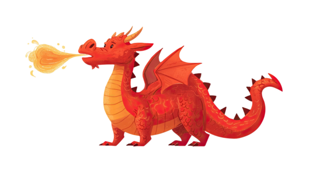  Majestic red dragon with detailed scales, fiery eyes, and powerful wings, mythical creature illustration isolated on white background - Powered by Adobe