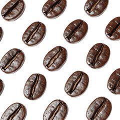 A Pattern of Roasted Coffee Beans Isolated on a Transparent Background with a Black Backdrop Texture