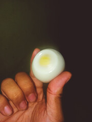 Kampong chicken eggs. Original Indonesian chicken eggs are pure white in the hand.
