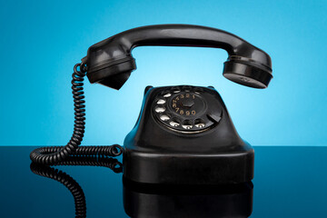 Retro Rotary Telephone with Taken off Receiver. Vintage Communication Concept, Classic Landline Handset, Nostalgic Technology, Creative Pop Art Style Still Life