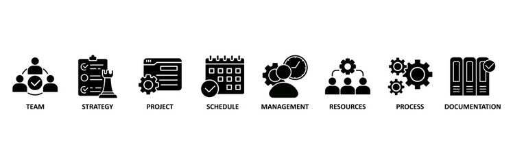 Work flow banner web icon vector illustration foricon of team, strategy, project, schedule, management, resources, process, documentation