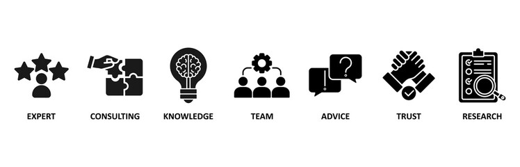 Expertise banner web icon vector illustration for representing high-level knowledge and experience with an icon of expert, consulting, knowledge, team, advice, trust, and research