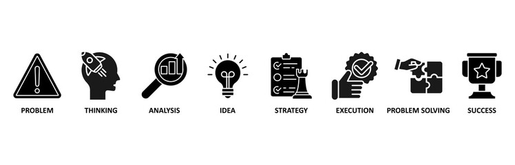 Solution banner web icon vector illustration foricons of problem, thinking, analysis, idea, strategy, execution, problem-solving, success