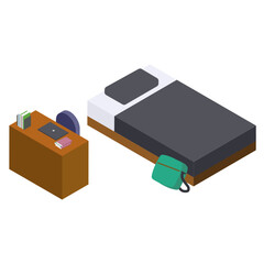 高校生男子の部屋（デスク・シングルベッド）のアイソメトリック素材