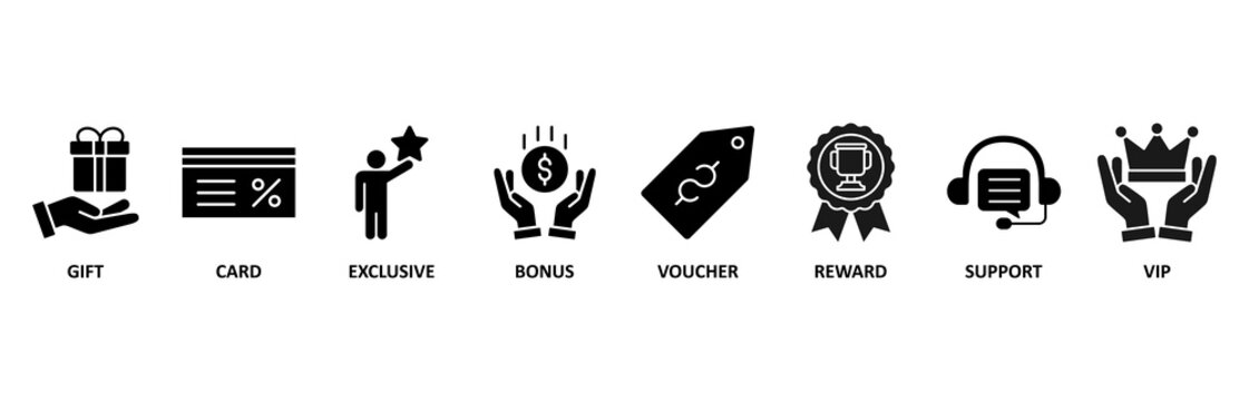 Loyalty program banner web icon vector illustration foricon of gift, card, exclusive, bonus, voucher, reward, support, vip