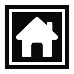 White house icon inside a black square with double border home symbol design