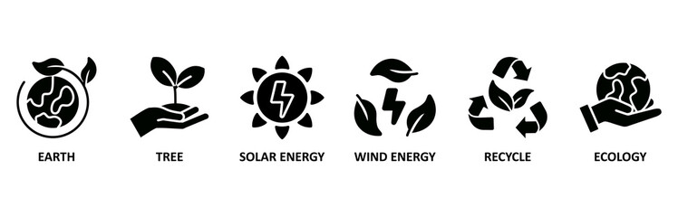 Environment banner web icon vector illustration foricon of earth, tree, solar energy, wind energy, recycle, ecology