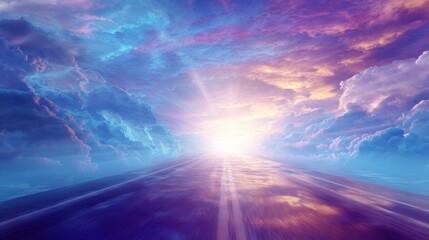 Fototapeta premium Road leading to bright sky horizon