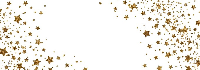 Glittering gold stars scattered across a white background, framing empty center space