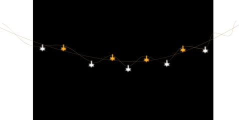 String of warm glowing light bulbs isolated on transparent background