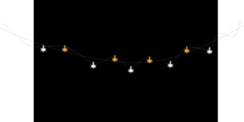 String of warm glowing light bulbs isolated on transparent background