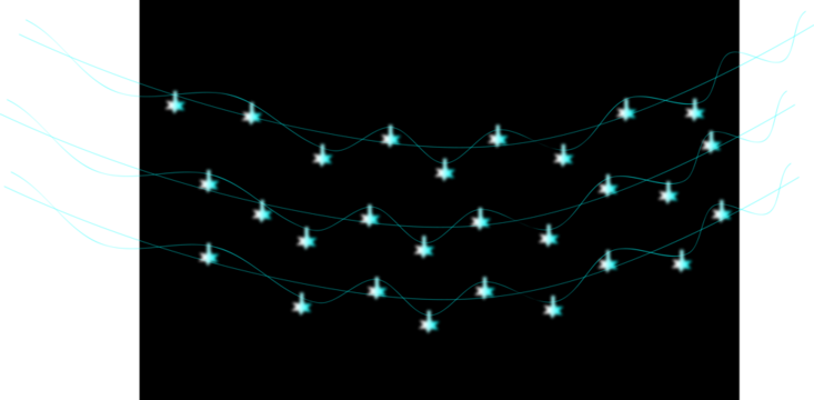 Skyblue christmas lights string isolated on transparent background