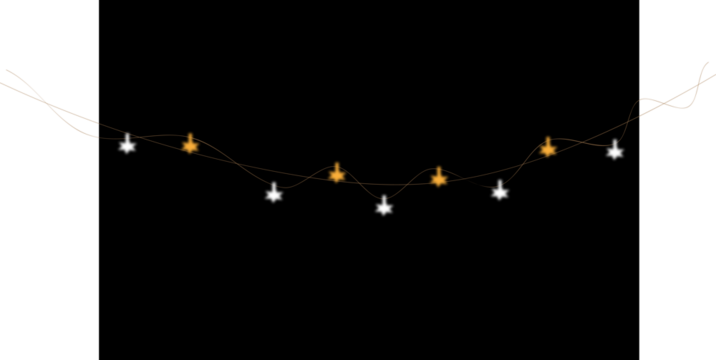 String of warm glowing light bulbs isolated on transparent background