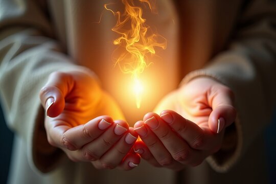 Enigmatic Radiant Energy: A Close-Up of a Woman's Hands Capturing the Power of Reiki and Psychic Healing - Powered by Adobe