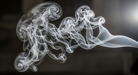 Wisps of white smoke swirling and dancing in a dark atmospheric environment