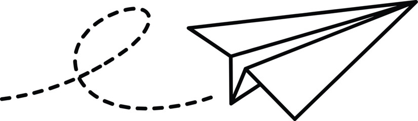 Minimalist Paper Airplane Illustration with Curved Flight Path Symbolizing Creativity, Freedom, Motion, Communication, Simplicity, Exploration, and Imaginative Travel Concept