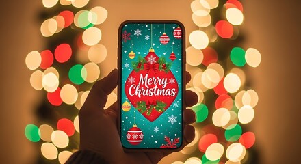 Hand Holding Smartphone with Merry Christmas Greeting