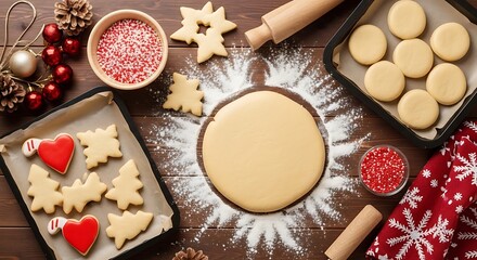 Festive Christmas Cookie Baking Preparation Flat Lay