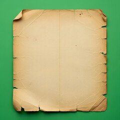 A blank aged parchment paper with torn edges and a green background
