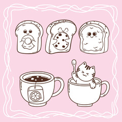 Cute happy toast cartoon doodle hand drawn character illustration