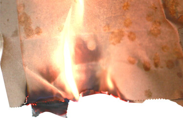 burning paper on transparent background