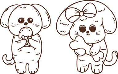 puppy hug a bone toy hand drawn character illustration