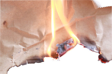 burning paper on transparent background