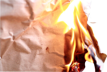 burning paper on transparent background