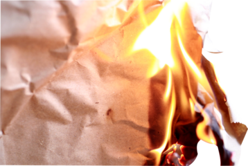 burning paper on transparent background