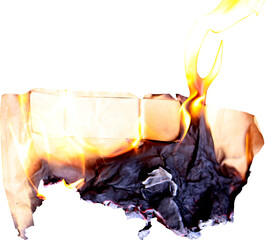 burning paper on transparent background