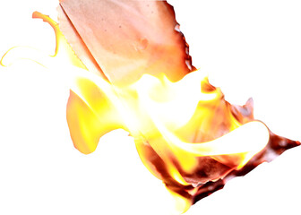 burning paper on transparent background