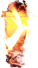 burning paper on transparent background