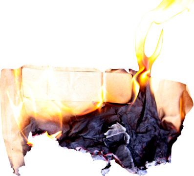 burning paper on transparent background