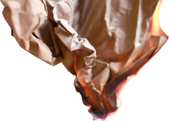 burning paper on transparent background