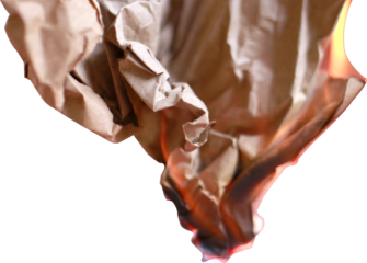 burning paper on transparent background