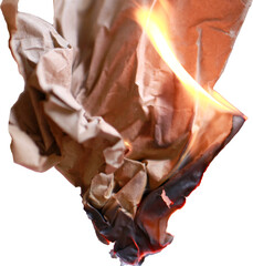 burning paper on transparent background