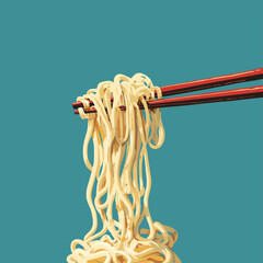 Vector illustration of chopsticks picking up a buch of noodles