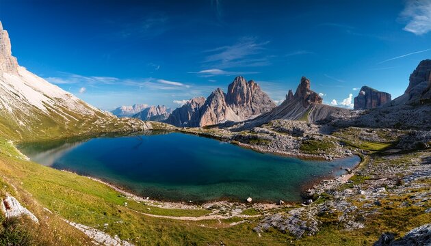 the scenic piani lakes surrounded by the sexten dolomites italy