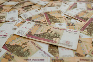 Russian banknotes with a face value of one hundred rubles