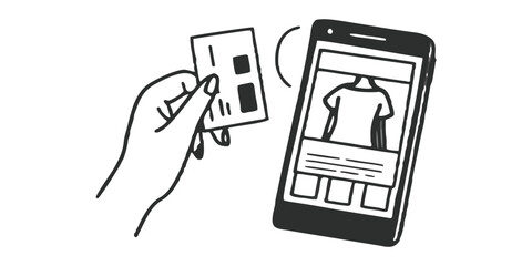 Female Hand Holding Credit Card Near Smartphone Showing Online Shopping App — E-Commerce and Digital Payment Concept with Background Removed