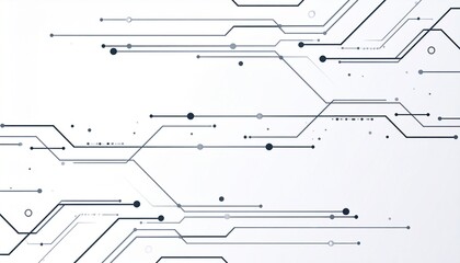 Clean and Abstract Digital Circuitry Background with Interconnected Lines, Nodes, and Subtle Text Elements on a Bright White Surface, Symbolizing Technology Flow.