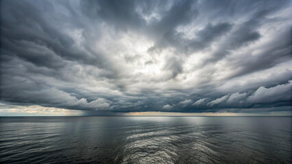 Dark Stormy Clouds Gathering Over a Calm Ocean Horizon ominous Background