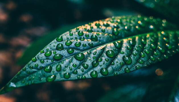 green leaf with water drops