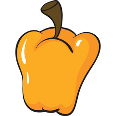 Cartoon Yellow Bell Pepper With Brown Stem Isolated On Transparent Background Simple Style Food Vegetable