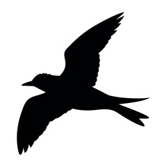 Deep black silhouette of a bird flying, clean vector illustration.