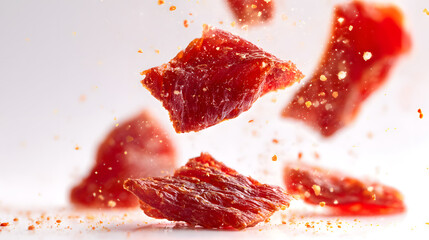 Obraz premium The moment when beef jerky chunks splash